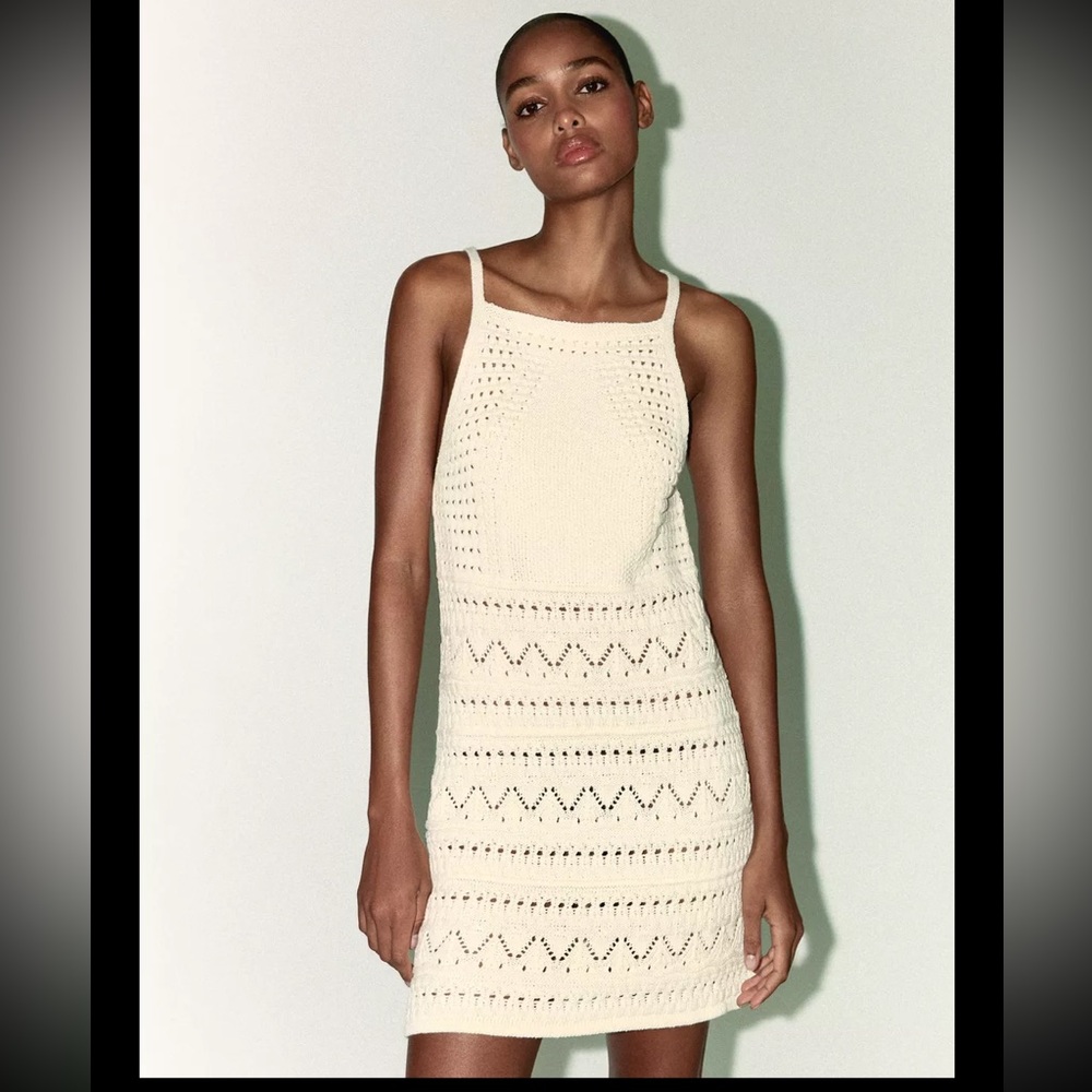 Zara halter crochet knit dress,ecru - Picture 2 of 11